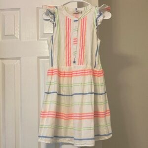 Vineyard Vines Guava Multi Stripe Ruffle Cotton Dress, Size 0